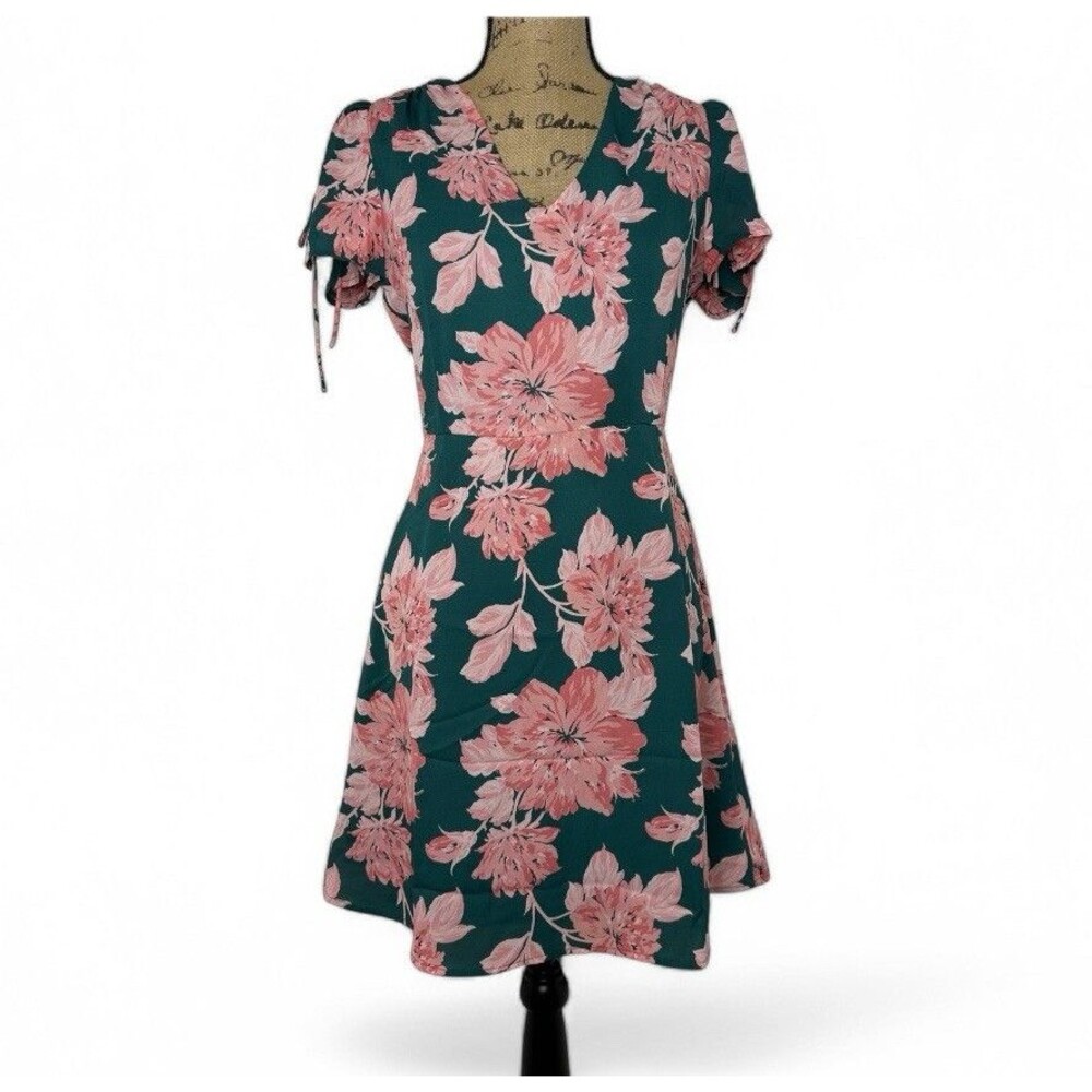 J Crew Mercantile Dress Womens Sz 4 Floral Green Tie‎ Sleeve Garden Party Spring